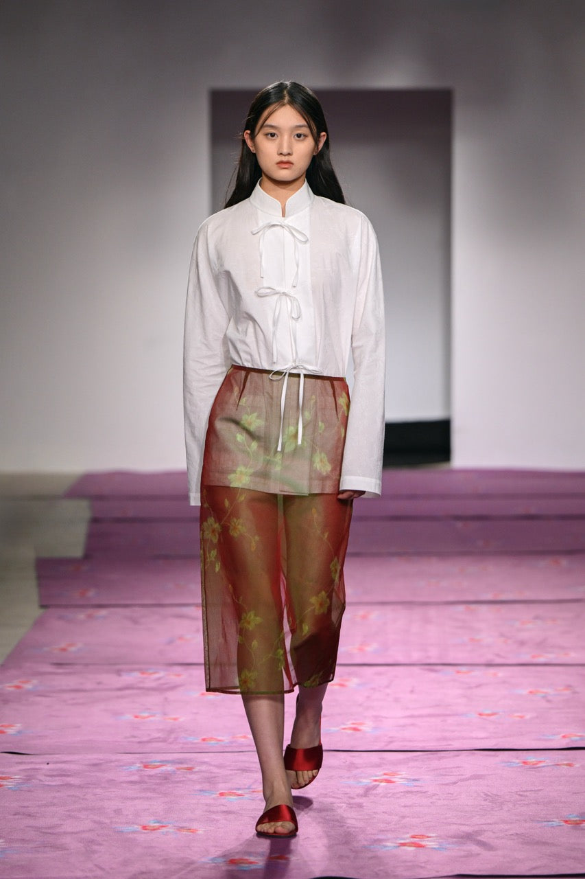 White stand collar shirt