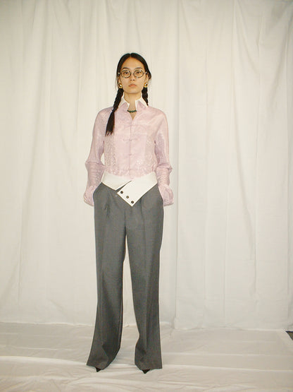 Light Pink Double Collar Chinese Frogs Jaquard Shirt