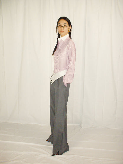 Light Pink Double Collar Chinese Frogs Jaquard Shirt